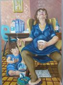 CARL F HODGSON oil on box canvas - signed with initials and entitled 'Life on Benefits', 72 x 49