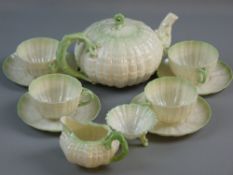 AN ELEVEN PIECE BELLEEK 'TRIDANCA' TEA SERVICE, second period black backstamp on white porcelain