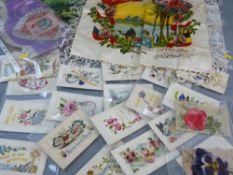 A COLLECTION OF WARTIME SILKS & SWEETHEART CARDS to include embroidered and printed panels for