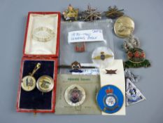 A COLLECTION OF SILVER & METALWARE SWEETHEART PINS & BADGES etc