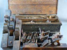 AN OLD PINE WOODWORKER'S CHEST with tools contents and a further quantity of good all wood, some
