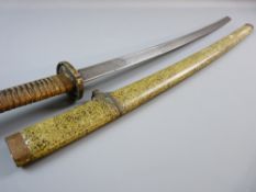 A JAPANESE SWORD KATANA, the blade with character markings and numbered 46127, leather binding to