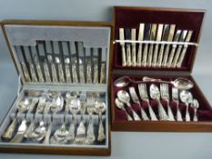 SILVER PLATED KING'S PATTERN FLATWARE, two complete six place setting cased canteens of cutlery