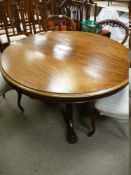 A VICTORIAN MAHOGANY TILT TOP BREAKFAST TABLE, the 117 cms diameter top over a segmented column base