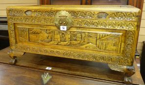 A SMALL ORIENTAL CAMPHORWOOD COFFER, 69 cms wide