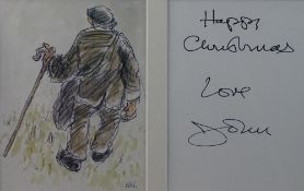 SIR KYFFIN WILLIAMS RA coloured print - farmer with stick, together within the same frame, the