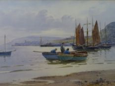 WARREN WILLIAMS ARCA watercolour - The River Conwy with numerous boats and figures and with