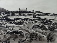 SIR KYFFIN WILLIAMS RA colourwash - hillside smallholding, signed with initials, 24 x 33.5cms