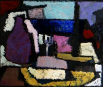 GWILYM PRICHARD mixed media on paper - cluster of colourful buildings entitled verso 'Farm Buildings