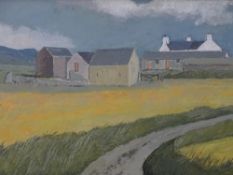 ELIS GWYN (JONES) oil on board - farmstead under wispy clouds, signed verso and entitled 'Pencoed,