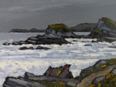 DAVID BARNES oil on board - stormy sea at Trearddur, signed in full verso, 44.5 x 60cms