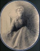 ATTRIBUTED TO AUGUSTUS JOHN mixed media - full portrait of a seated lady, signed, 32 x 25cms