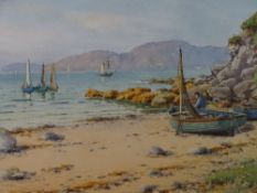 WARREN WILLIAMS ARCA watercolour - Anglesey coastal scene with numerous boats and fisherman with