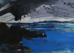 LINDA NORRIS mixed media - stormy coastal scene, signed, 26 x 36cms