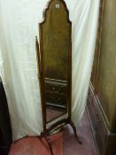 A REPRODUCTION MAHOGANY CHEVAL MIRROR, 160 x 40 cms