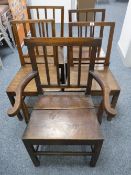 A SET OF FIVE (FOUR PLUS ONE) ANTIQUE OAK FARMHOUSE DINING CHAIRS