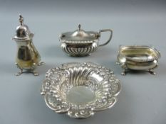 FOUR ITEMS OF SMALL SILVER, Chester and Birmingham hallmarks to include a small pierced pin dish,