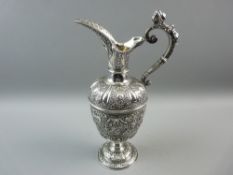 A HALLMARKED SILVER CLARET JUG/EWER, George Fox, London 1878 with scroll and figurehead handle,
