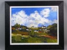 STEPHEN JOHN OWEN acrylic on board - Welsh hillside cottages, monogrammed, 38 x 50 cms