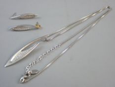 A 925 FIORELLI SILVER BOX NECKLACE with ultra modern flying bird(?) pendant, encrusted with