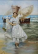 SABATER a pair of oils on panel - Italian school nineteen century continental scene of females