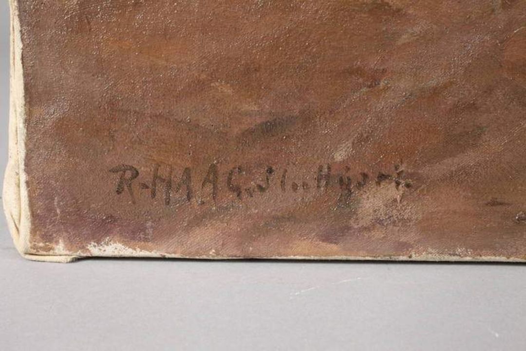 Robert Haag, Landschaft mit Kanal Häuser an begradigtem Gewässer in weiter flacher Landschaft - Bild 3 aus 4