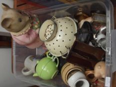 Assorted items to include a novelty biscuit barrel