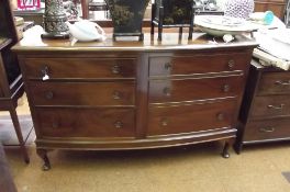Large bow fronted six drawer sideboard in mahogany