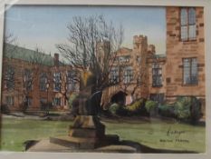 Framed watercolour, depicting Bolton school, signe
