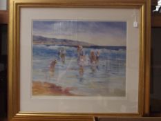 Large framed print, beach scene, Sparkling Seas, s
