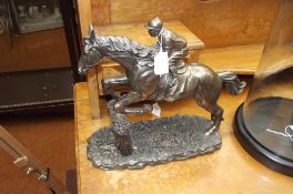 Large bronzed resin group, jockey and racehorse