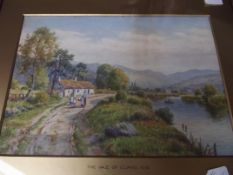 Two framed watercolours together with a print of S