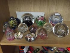 Collection of 14 glass paper weights