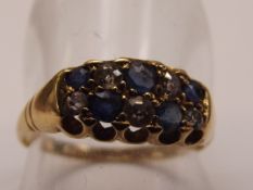 18ct yellow gold ring with 4 round faceted Sapphir
