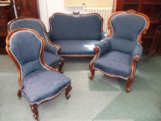 Matched five piece Victorian suite, later upholste