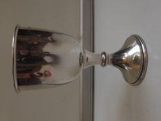 Silver goblet, bell shaped bowl. knopped stem on a