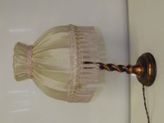 Art nouveau copper lamp with spiral stem