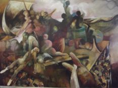 June Burnet (1936-210), mixed media on board 'The