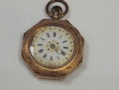 14ct yellow gold cased fob watch with cream white