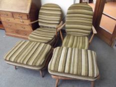 Pair of of stick back Ercol Windsor open armchairs