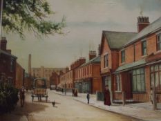 Steven Scholes (1952-), framed oil on canvas depicting an Edwardian street scene, signed, 40cm x