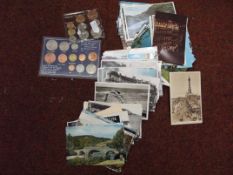 Collection of coins and postcards