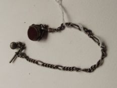 Silver watch chain with swivel fob