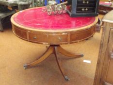 Large Regency style drum table with leather inset
