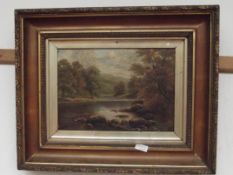 Victorian gilt framed oil on canvas, river scene