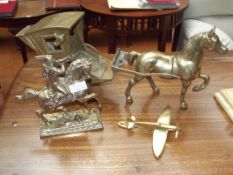 Brass horse and carriage, spitfire door knocker an