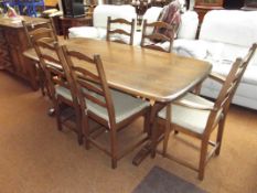 Ercol Old Colonial dining table with six ladder ba