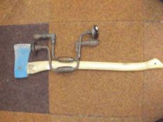 Large chopping axe together with two hand drills