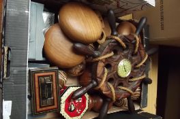 Various treen items to include a ship's wheel baro