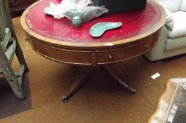Large drum table with leather inset